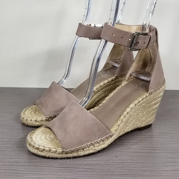 Vince Camuto Leera Espadrille Wedge Sandal Taupe Leather, Womens Size 6.5 M / 37 - Picture 3 of 10